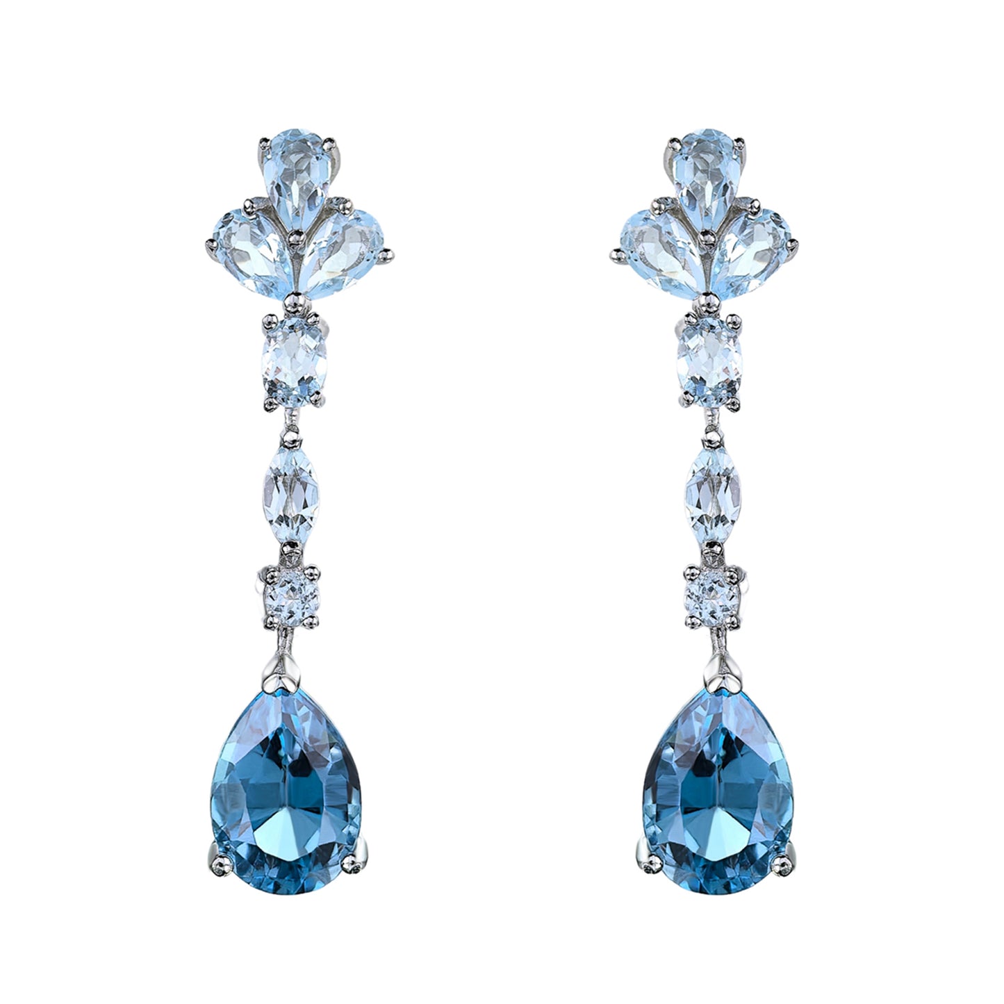 Trendy Rhodium Plated Silver 925 Jewelry Natural London Blue Topaz Clover Drop Earrings
