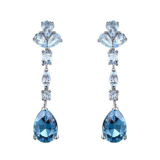 Trendy Rhodium Plated Silver 925 Jewelry Natural London Blue Topaz Clover Drop Earrings
