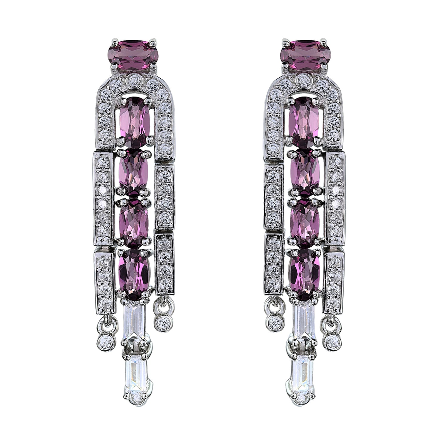 Rhodium Plated 925 Silver Jewelry Natural Pyrope Drop Statement Earrings