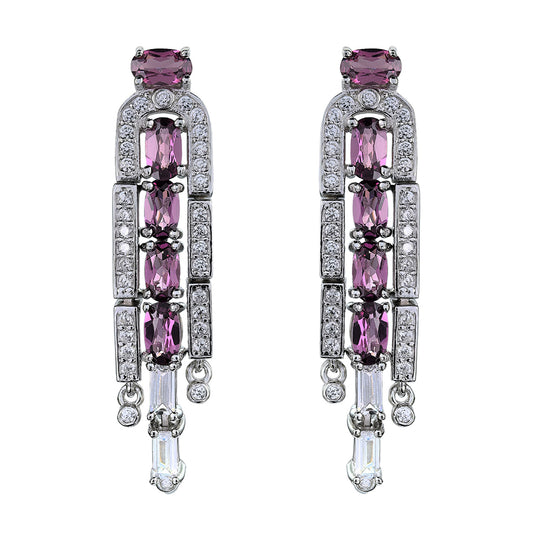 Rhodium Plated 925 Silver Jewelry Natural Pyrope Drop Statement Earrings
