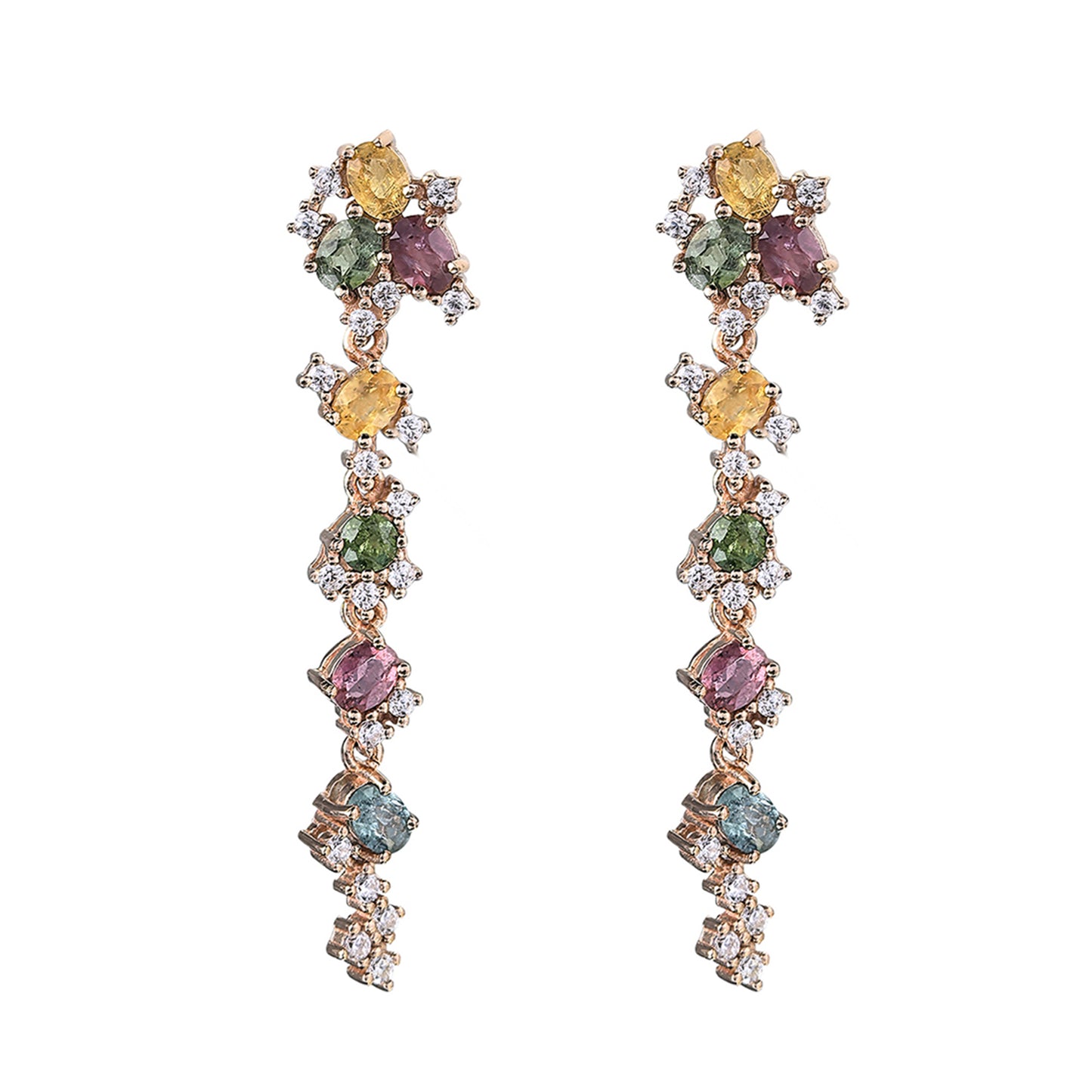 Delicate Rose Gold Plated 925 Sterling Silver Natural Tourmaline Drop Earrings
