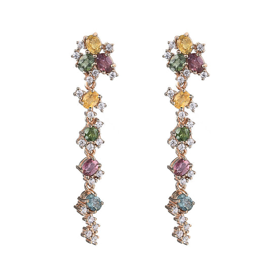 Delicate Rose Gold Plated 925 Sterling Silver Natural Tourmaline Drop Earrings