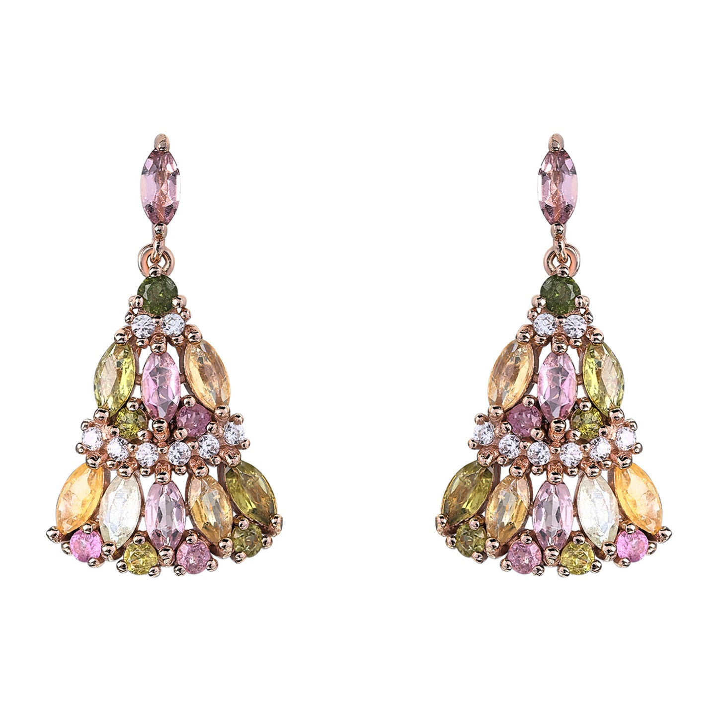 Trendy Skirt Shaped Rose Gold Plated 925 Sterling Silver Natural Tourmaline Drop Earrings