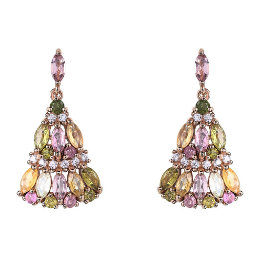 Trendy Skirt Shaped Rose Gold Plated 925 Sterling Silver Natural Tourmaline Drop Earrings