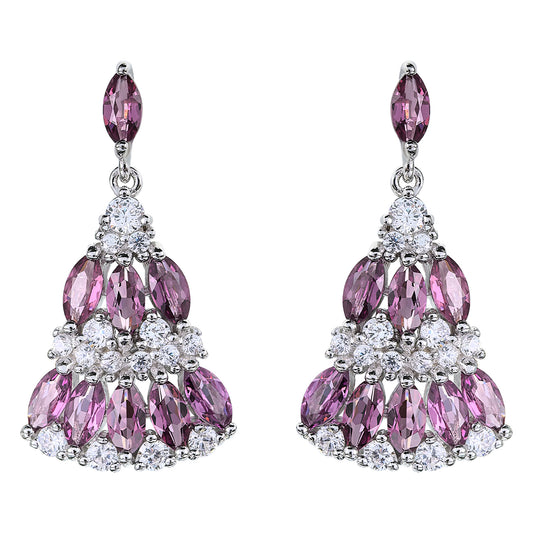 925 Silver 925 Delicate Rhodium Plated Natural Pyrope Skirt Drop Earrings Trendy Style for Wedding Party Birthday Gift for Women