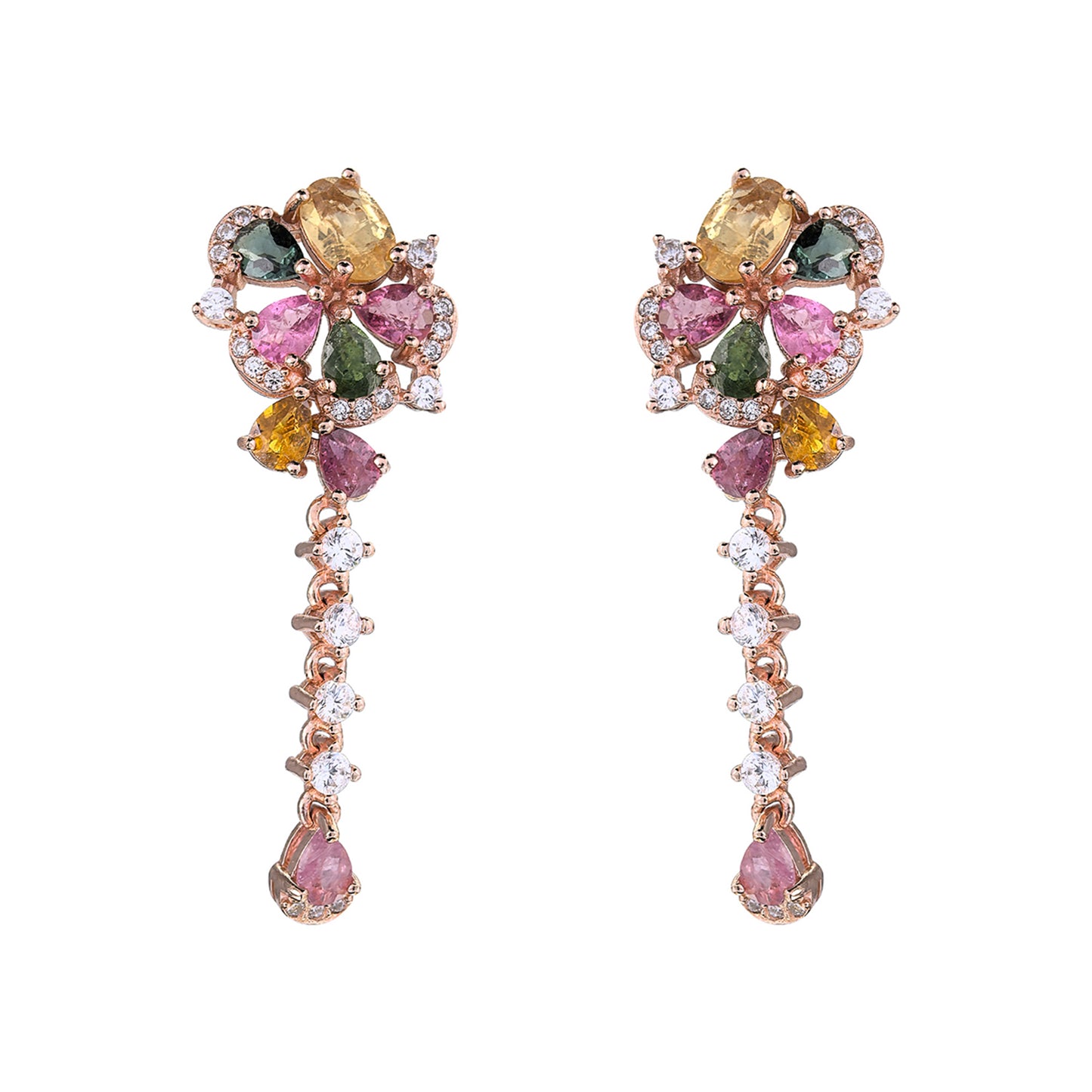 Exquisite Rose Gold Plated Silver 925 Jewelry Natural Tourmaline Flower Drop Earrings