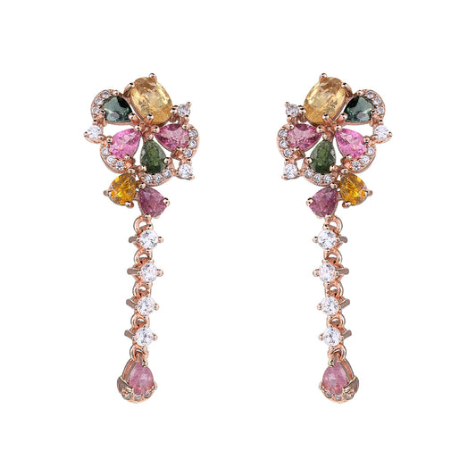 Exquisite Rose Gold Plated Silver 925 Jewelry Natural Tourmaline Flower Drop Earrings