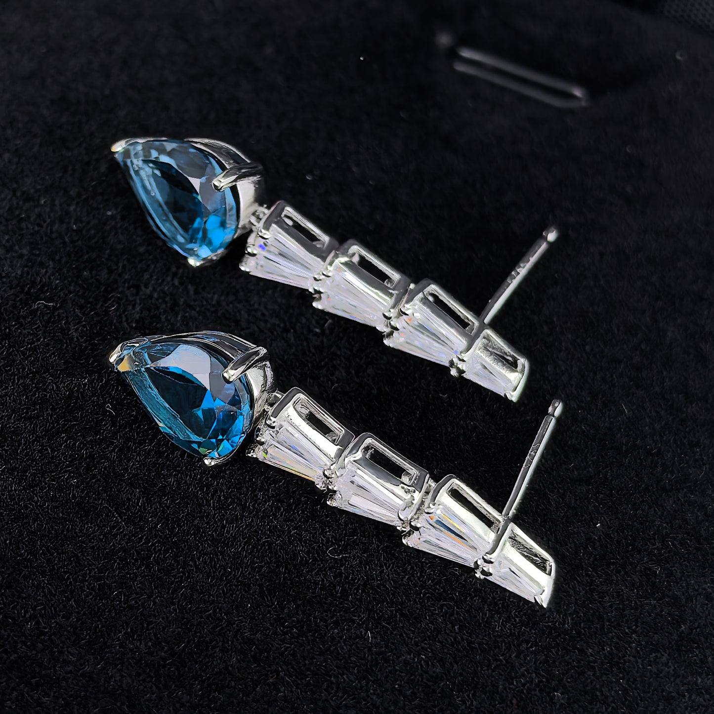 Dazzling Rhodium Plated S925 Silver Jewelry Natural London Blue Topaz Drop Earrings