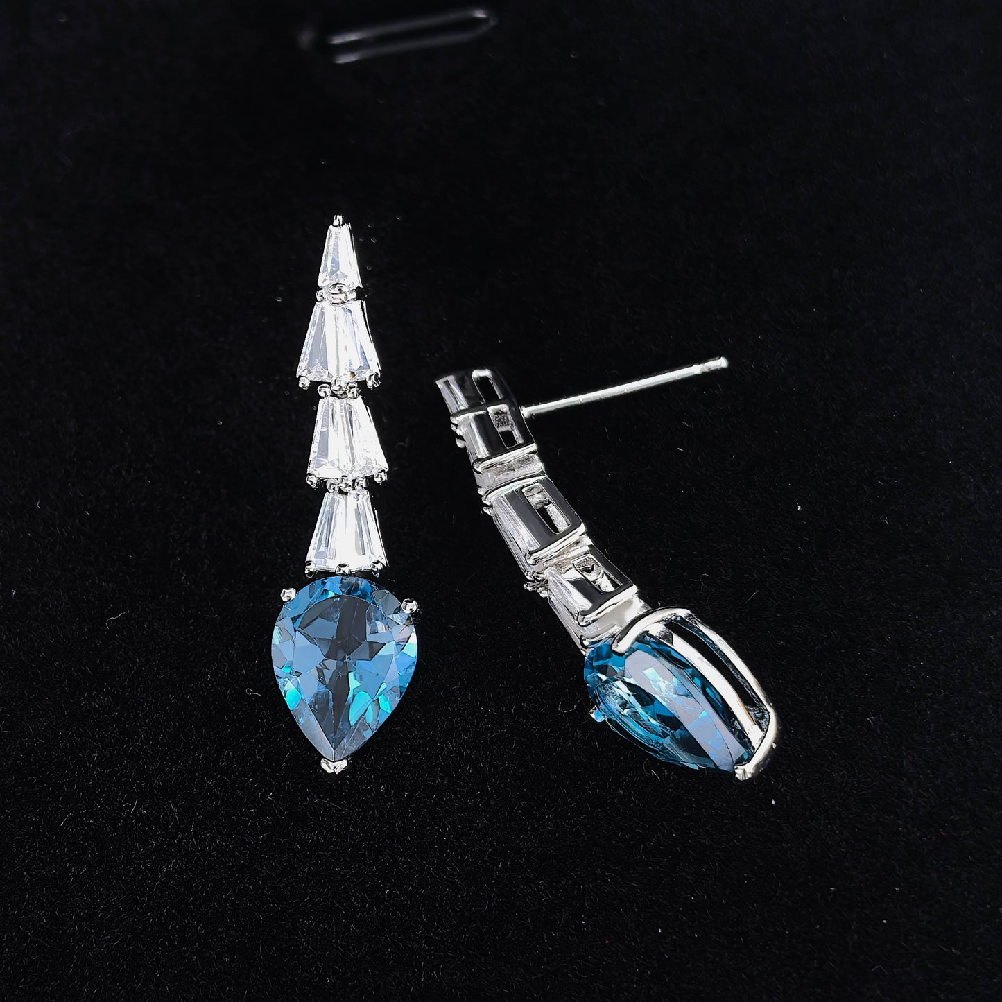 Dazzling Rhodium Plated S925 Silver Jewelry Natural London Blue Topaz Drop Earrings