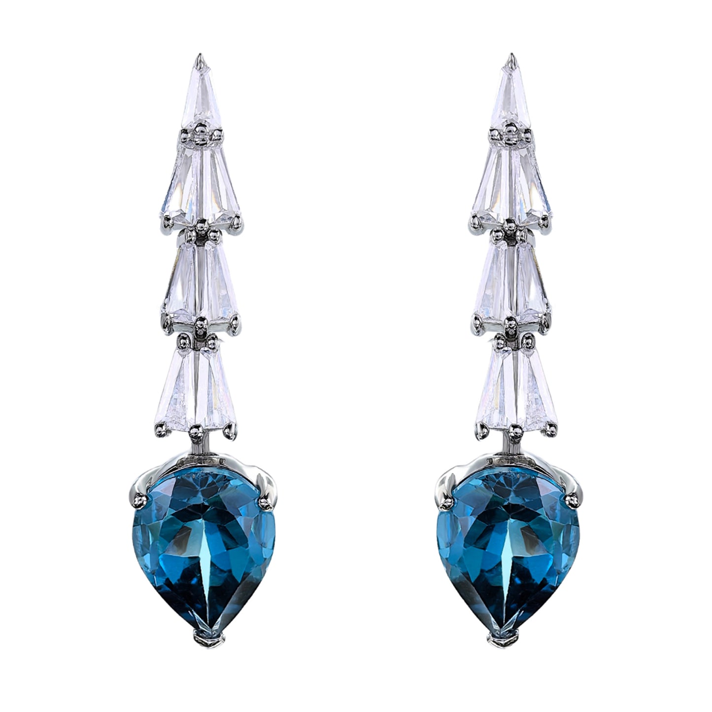 Dazzling Rhodium Plated S925 Silver Jewelry Natural London Blue Topaz Drop Earrings