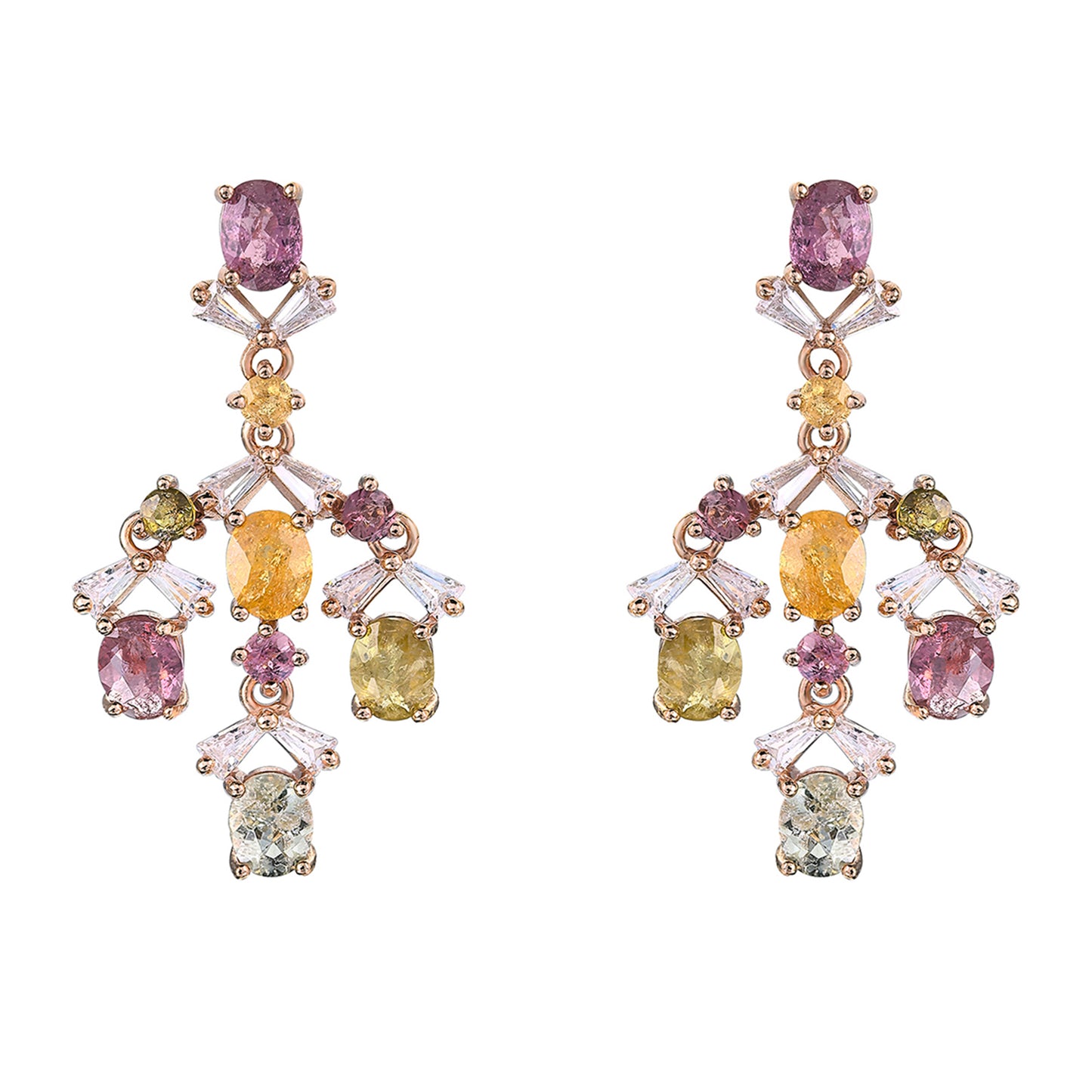 Gorgeous Rose Gold Plated S925 Silver Natural Tourmaline Drop Earrings for Women