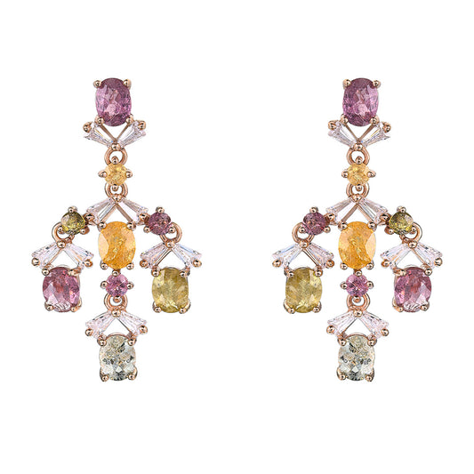 Gorgeous Rose Gold Plated S925 Silver Natural Tourmaline Drop Earrings for Women