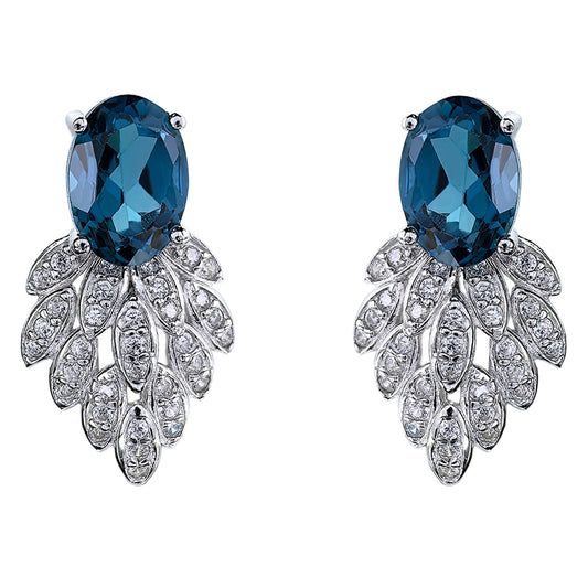 Gorgeous Rhodium Plated S925 Silver Natural London Blue Topaz Stud Earrings