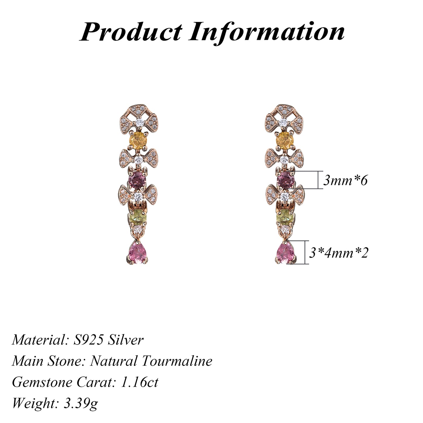 Unique Silver S925 Natural Tourmaline Drop Earrings for Mothers Day Gifts