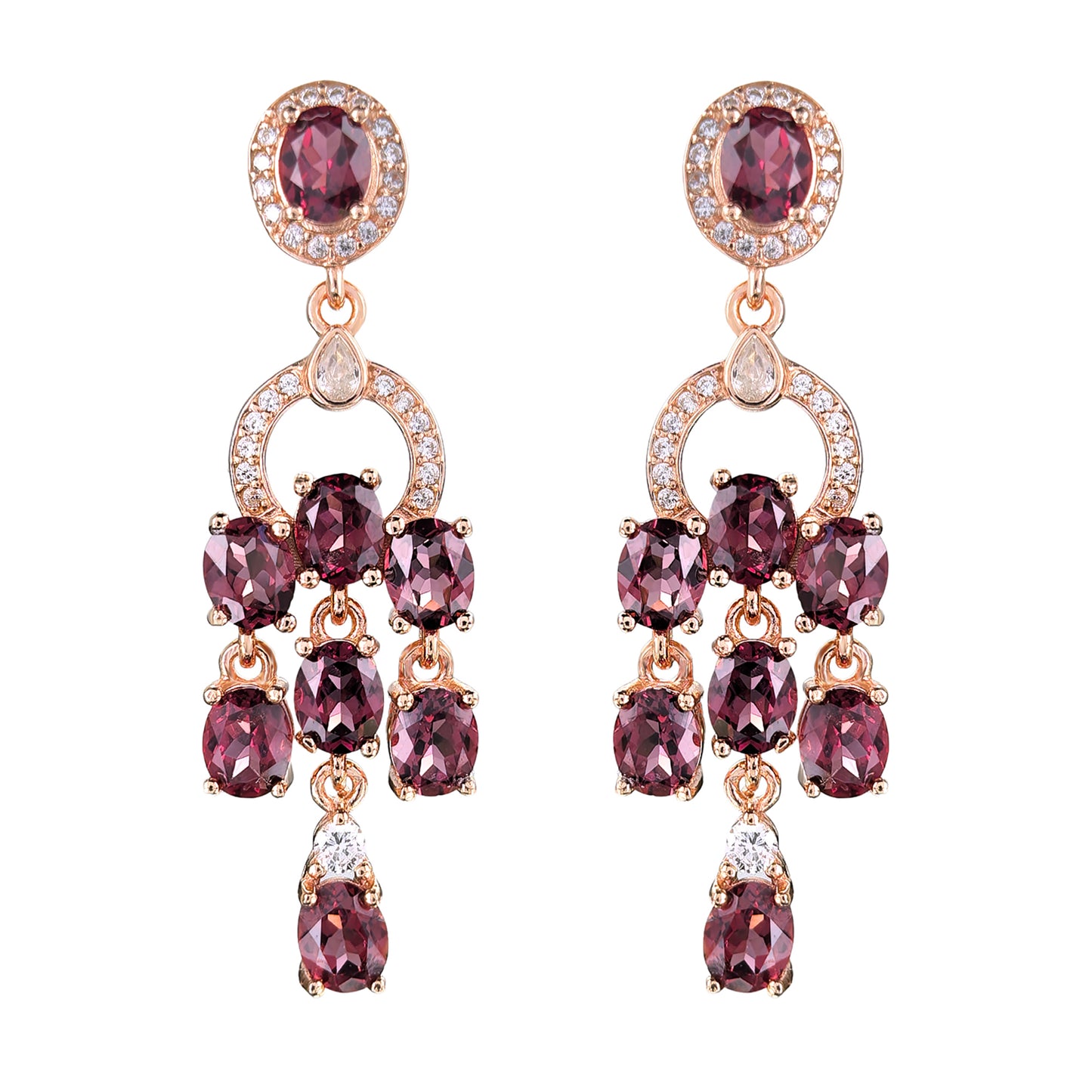 925 Silver 925 Pyrope Drop Earrings for Women Charming Rose Gold Plated Geometric Pattern for Wedding Party Anniversary Gift