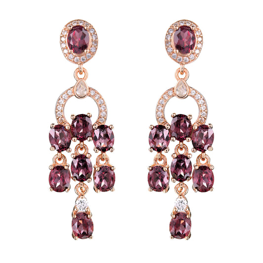 925 Silver 925 Pyrope Drop Earrings for Women Charming Rose Gold Plated Geometric Pattern for Wedding Party Anniversary Gift