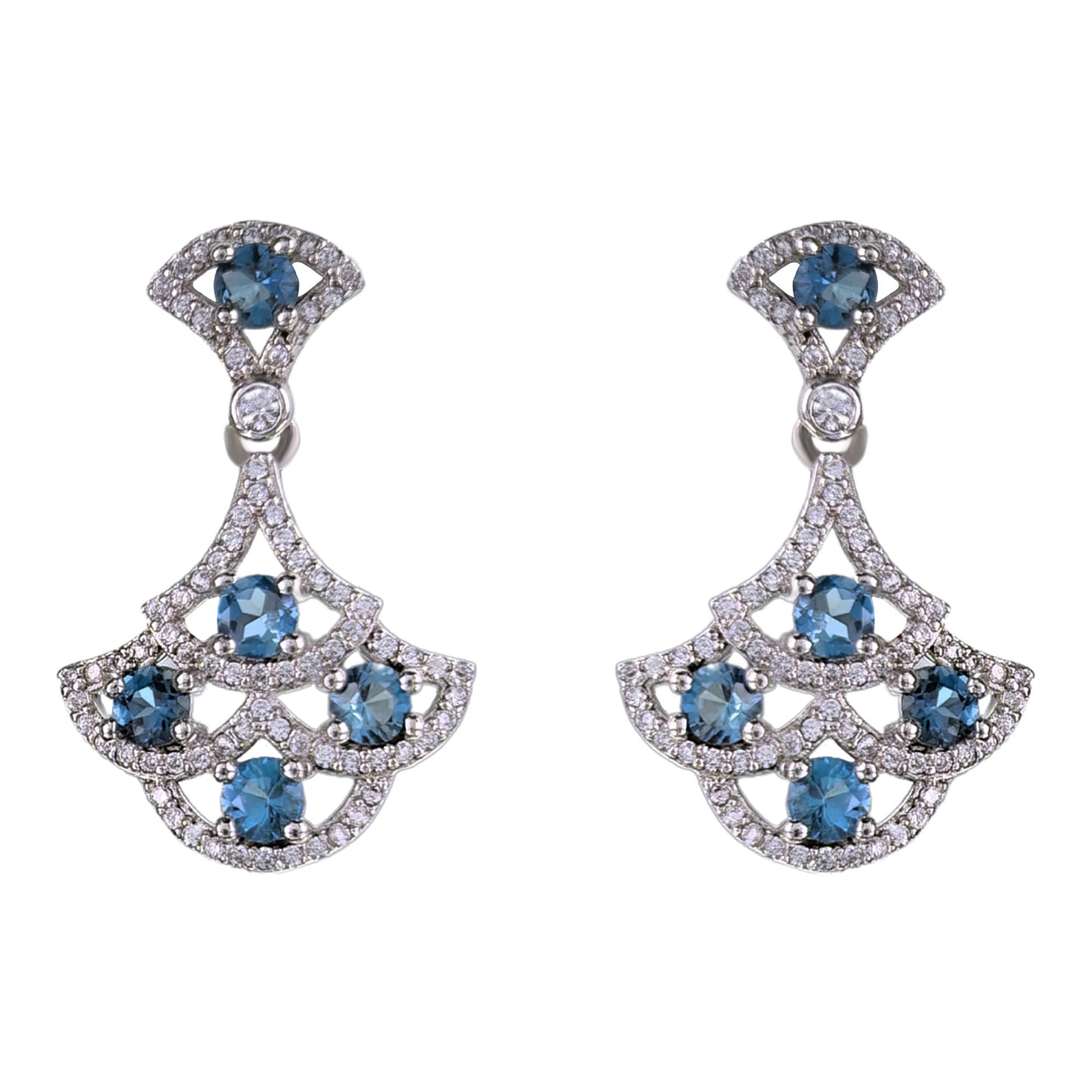 Graceful Rhodium Plated Silver 925 Jewelry Natural London Blue Topaz Drop Earrings