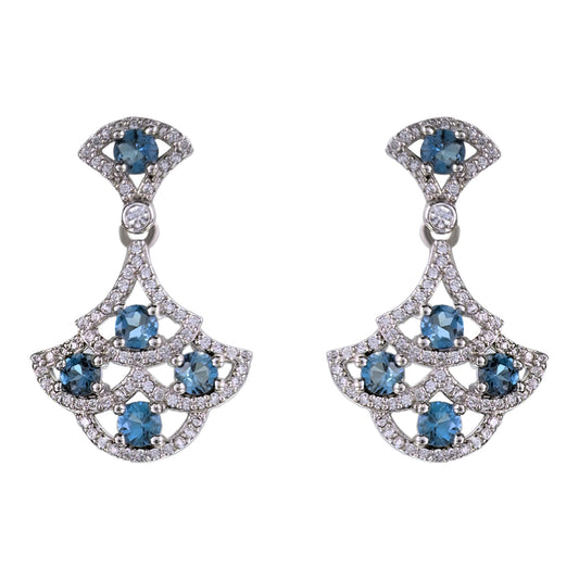 Graceful Rhodium Plated Silver 925 Jewelry Natural London Blue Topaz Drop Earrings