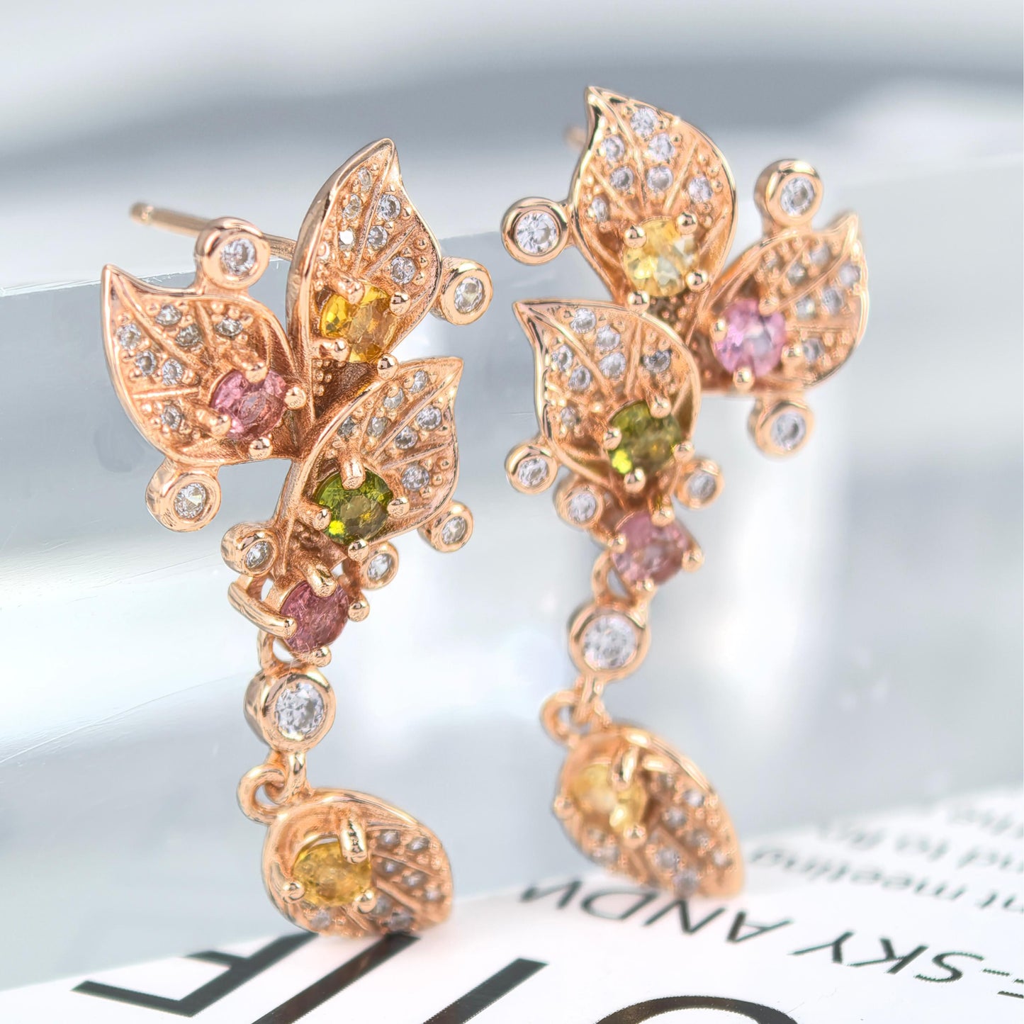 Graceful Rhodium Plated S925 Silver Natural Tourmaline Flower Drop Earrings for Gift