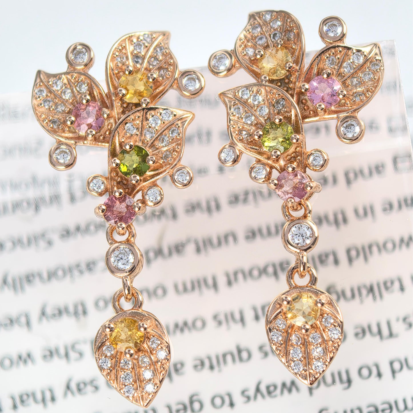 Graceful Rhodium Plated S925 Silver Natural Tourmaline Flower Drop Earrings for Gift