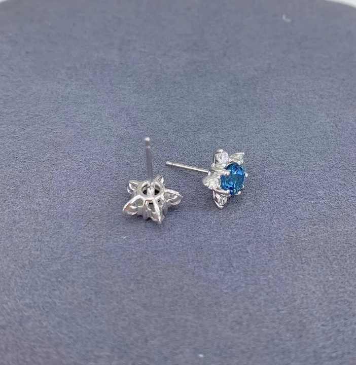 Women's Trendy Rhodium Plated Silver 925 Earrings with Natural London Blue Topaz Star Stud for Wedding or Birthday Gift