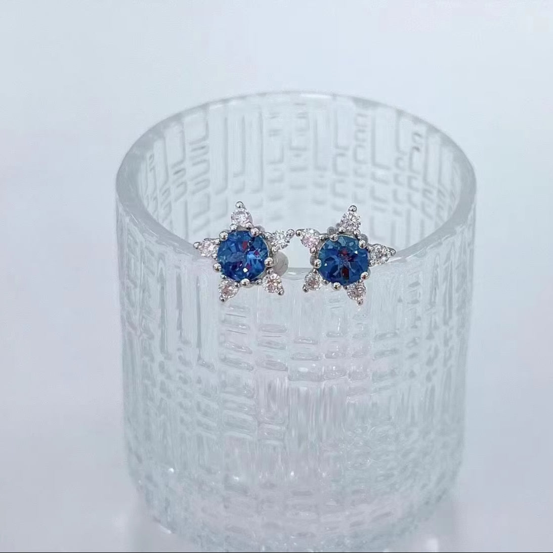 Women's Trendy Rhodium Plated Silver 925 Earrings with Natural London Blue Topaz Star Stud for Wedding or Birthday Gift