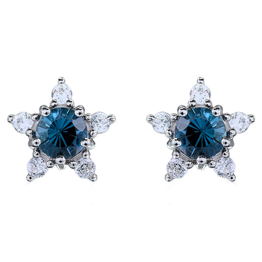 Women's Trendy Rhodium Plated Silver 925 Earrings with Natural London Blue Topaz Star Stud for Wedding or Birthday Gift