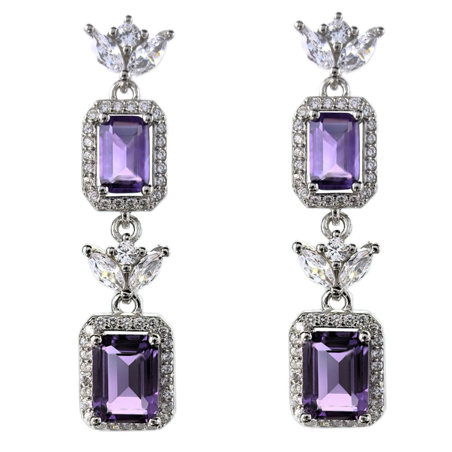 Graceful Rhodium Plated S925 Silver Jewelry Natural Amethyst Drop Earrings