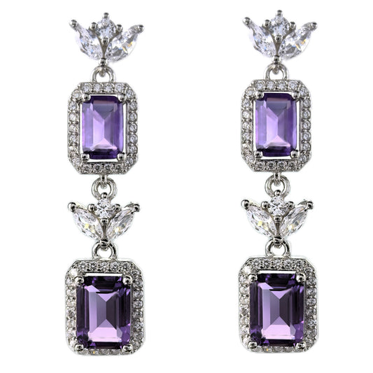 Graceful Rhodium Plated S925 Silver Jewelry Natural Amethyst Drop Earrings