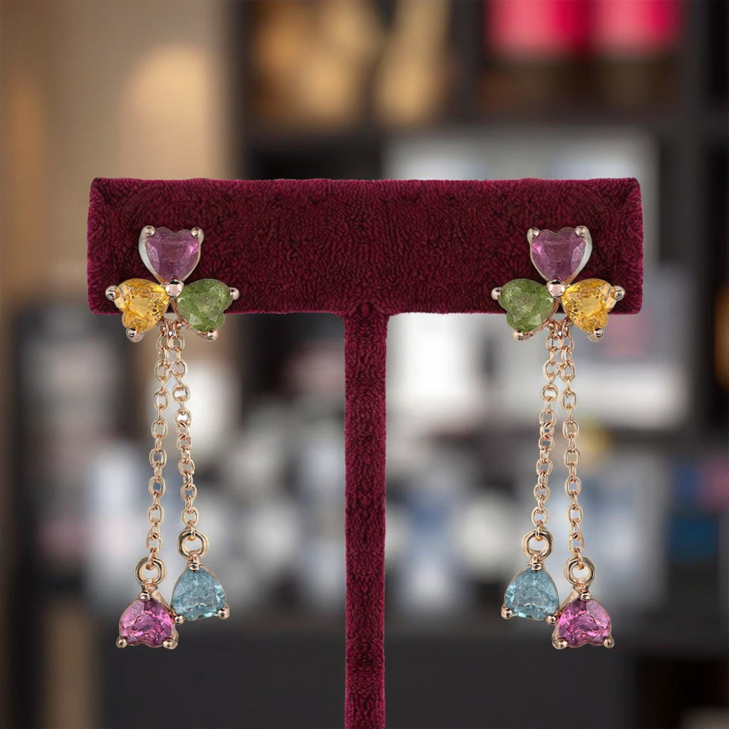Elegant Rose Gold Plated S925 Silver Natural Tourmaline Clover Drop Earrings