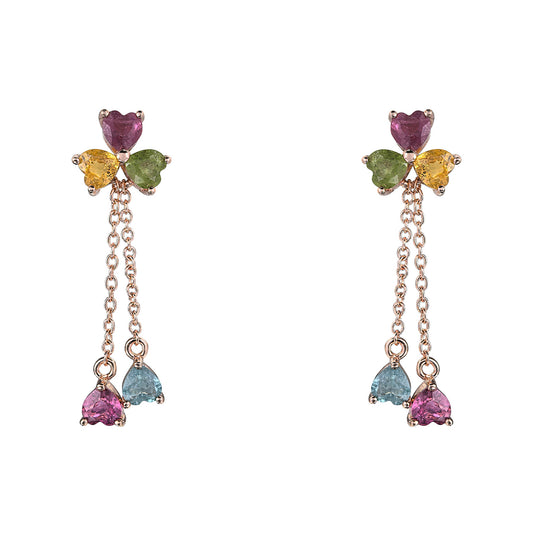 Elegant Rose Gold Plated S925 Silver Natural Tourmaline Clover Drop Earrings