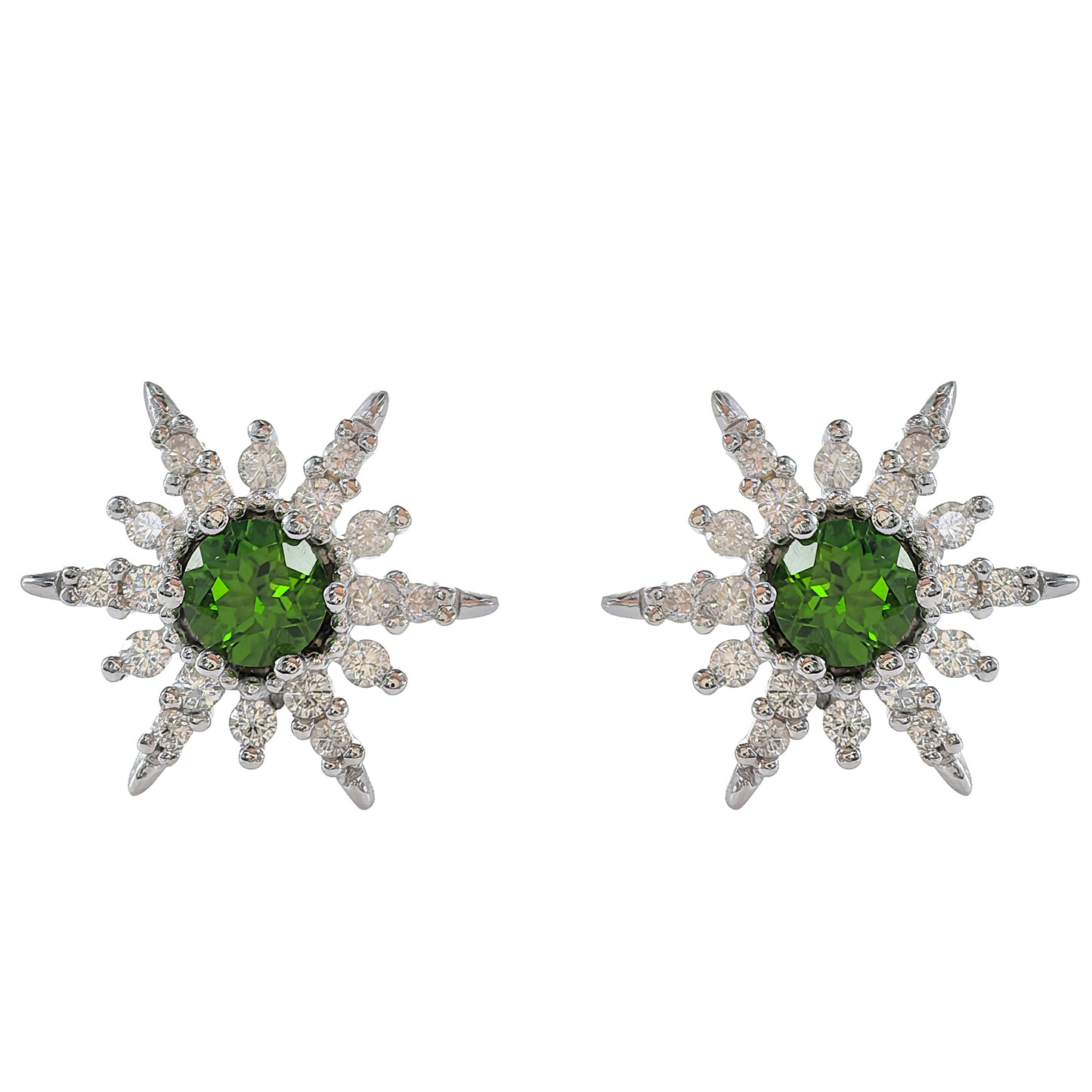 Elegant Green Natural Diopside Gemstone 925 Sterling Silver Stud Earrings
