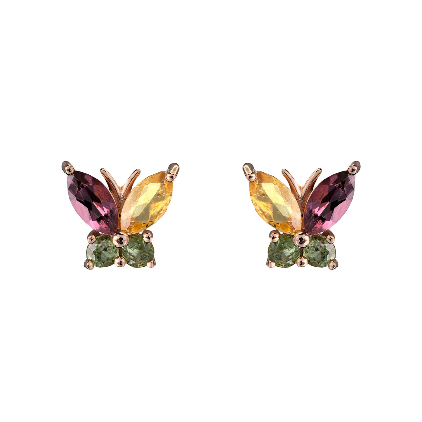 Exquisite Rose Gold Plated 925 Silver Jewelry Natural Tourmaline Butterfly Stud Earrings