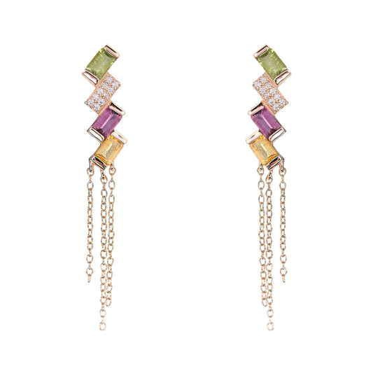 Graceful Rose Gold Plated 925 Sterling Silver Drop Earrings with Natural Tourmaline