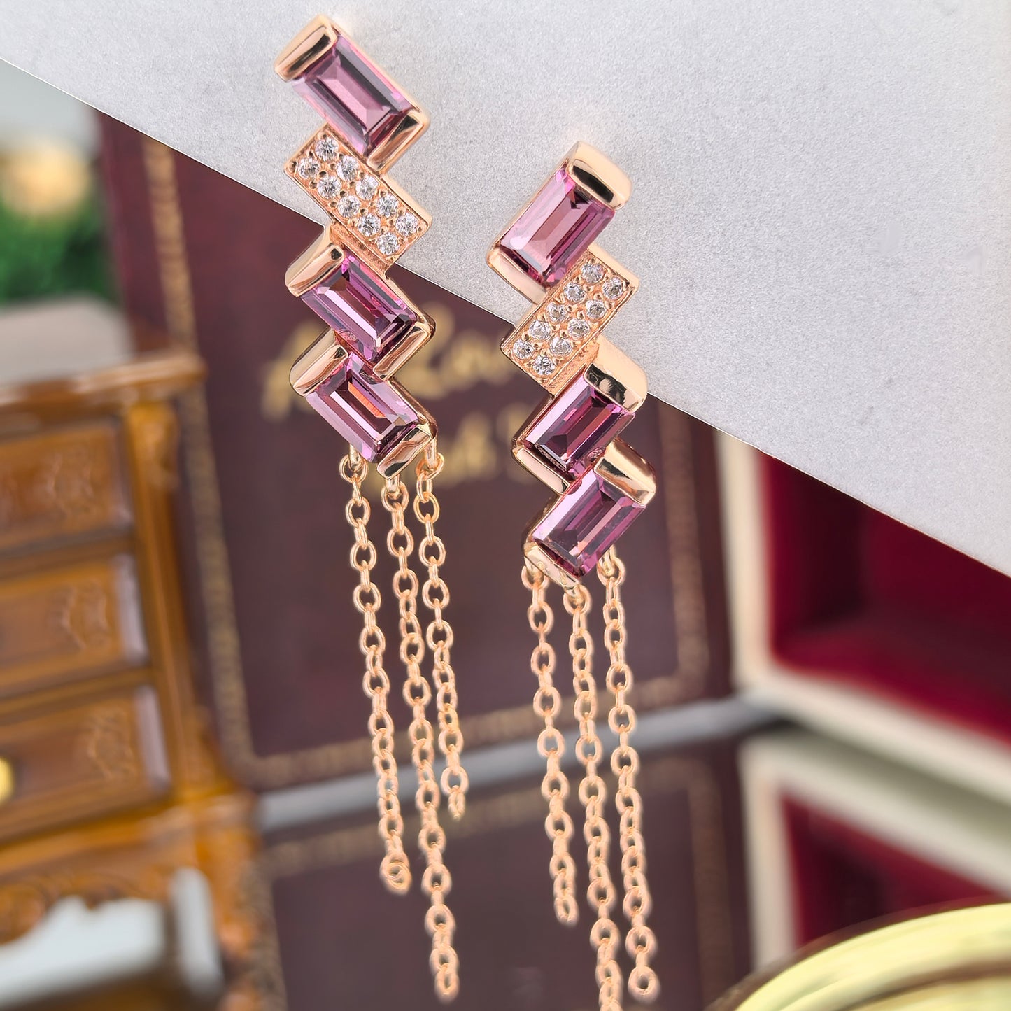 Elegant Rose Gold Plated Silver 925 Jewelry Natural Pyrope Drop Earrings