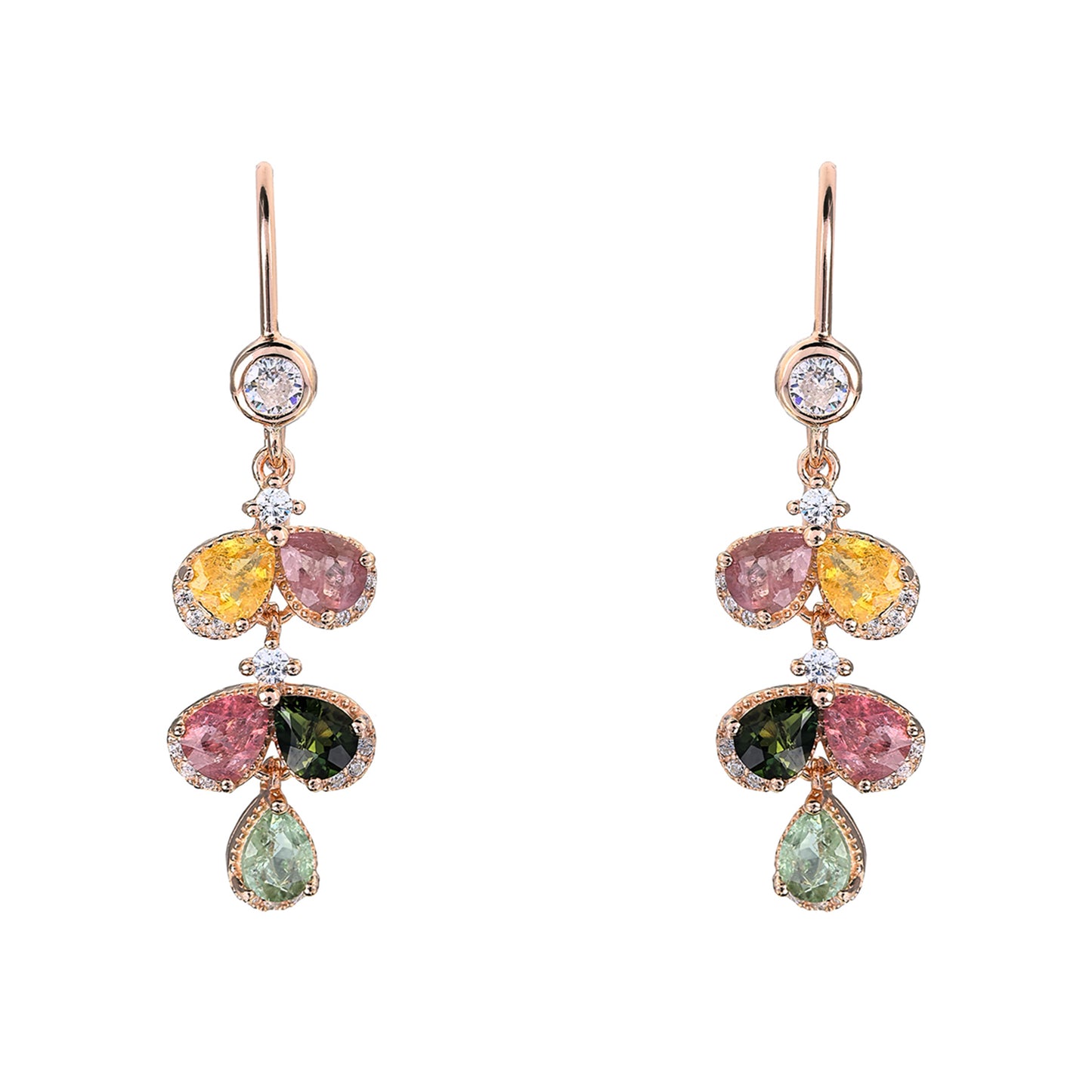 Exquisite Rose Gold Plated 925 Sterling Silver Natural Tourmaline Drop Earrings