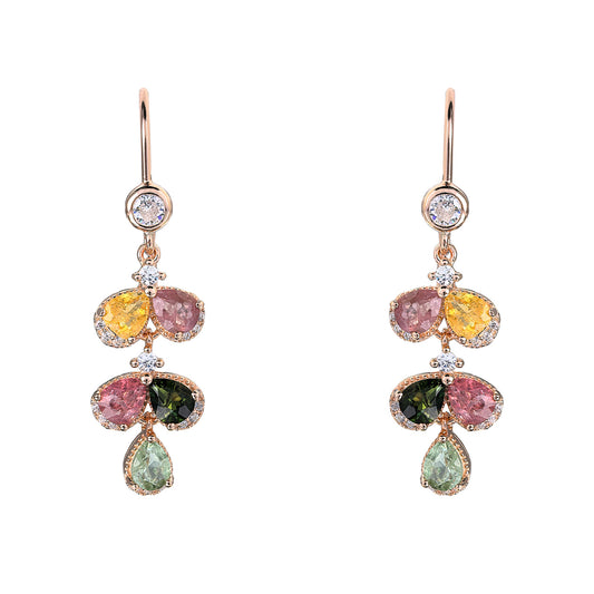 Exquisite Rose Gold Plated 925 Sterling Silver Natural Tourmaline Drop Earrings