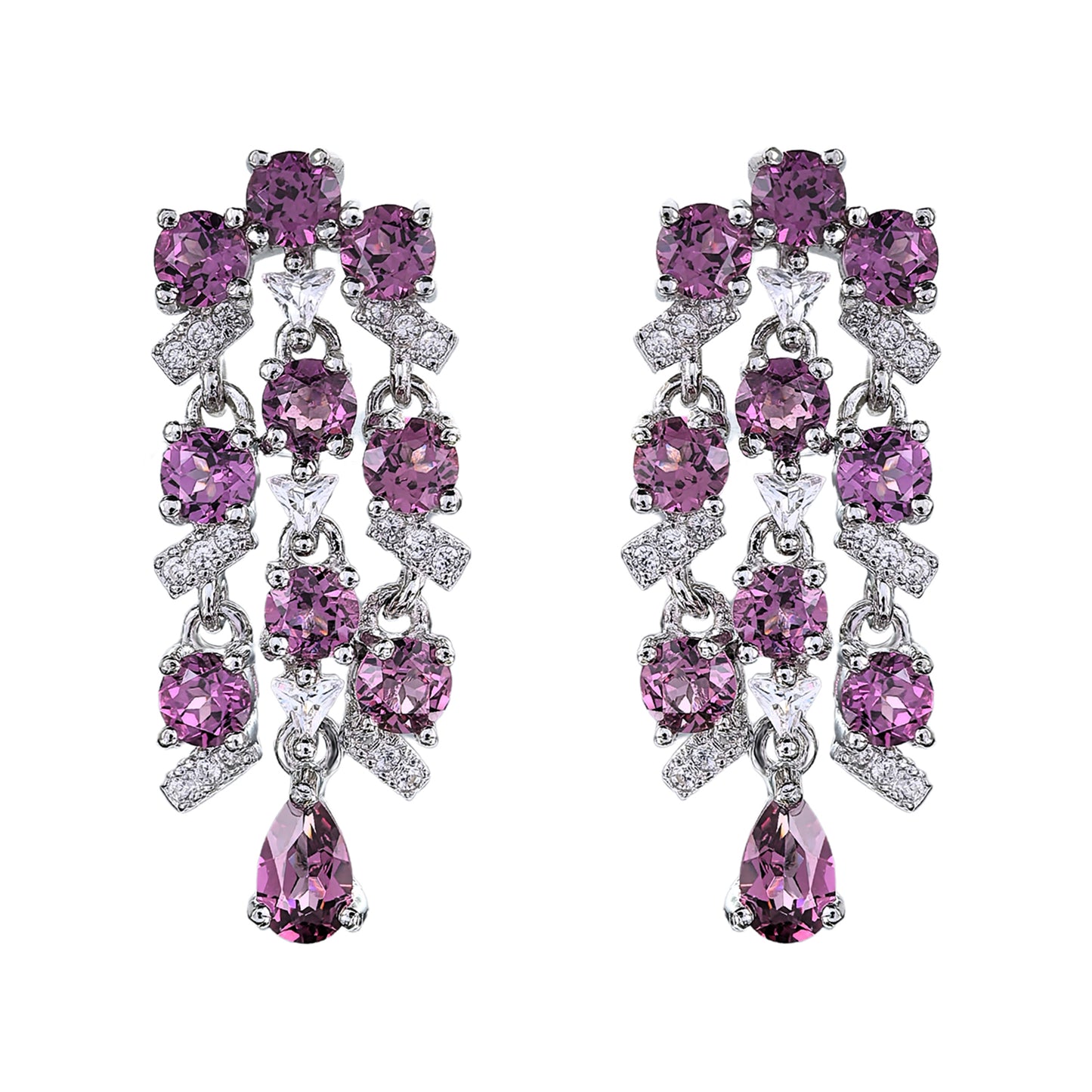 Glittering Rhodium Plated 925 Silver Jewelry Natural Pyrope Drop Earrings