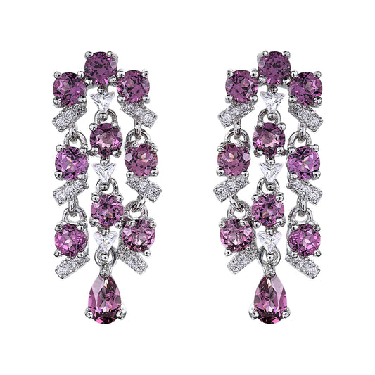 Glittering Rhodium Plated 925 Silver Jewelry Natural Pyrope Drop Earrings