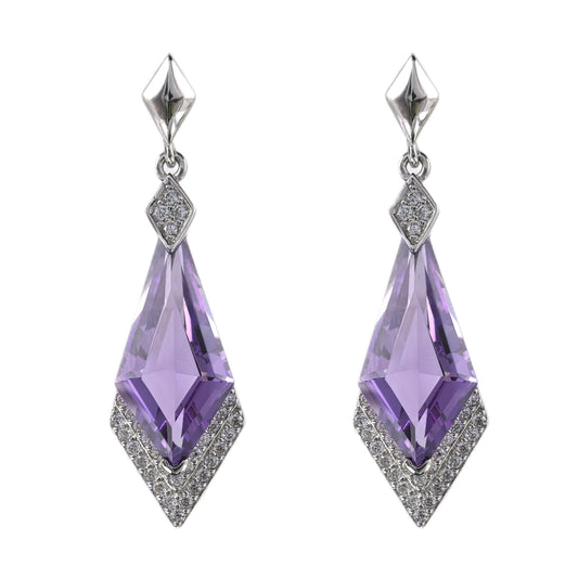 Brilliant Rhodium Plated Silver 925 Earrings with Natural Amethyst