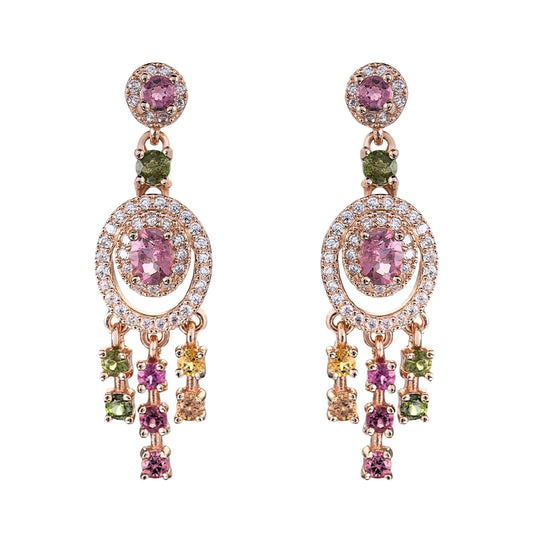 Elegant Rose Gold Plated 925 Sterling Silver Natural Tourmaline Drop Earrings