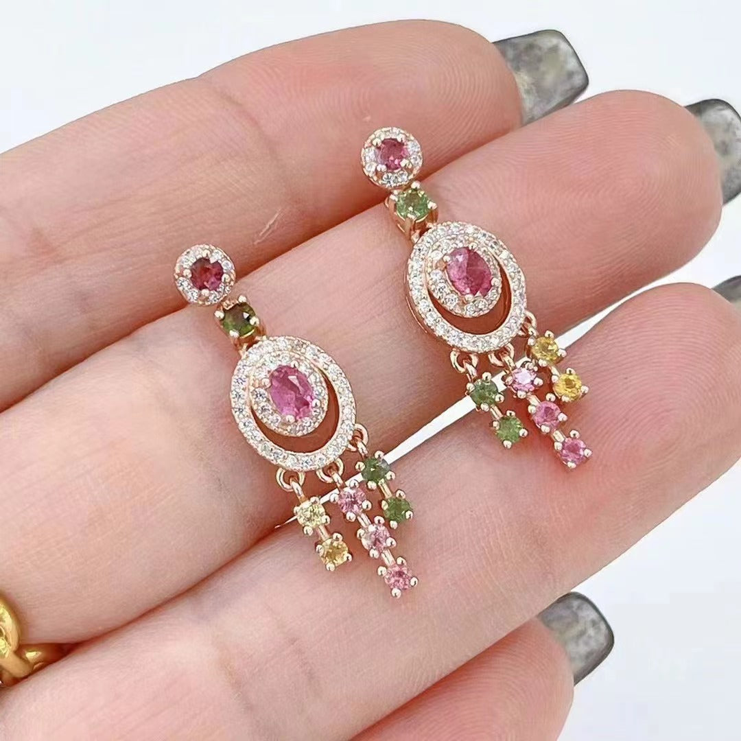 Elegant Rose Gold Plated 925 Sterling Silver Natural Tourmaline Drop Earrings