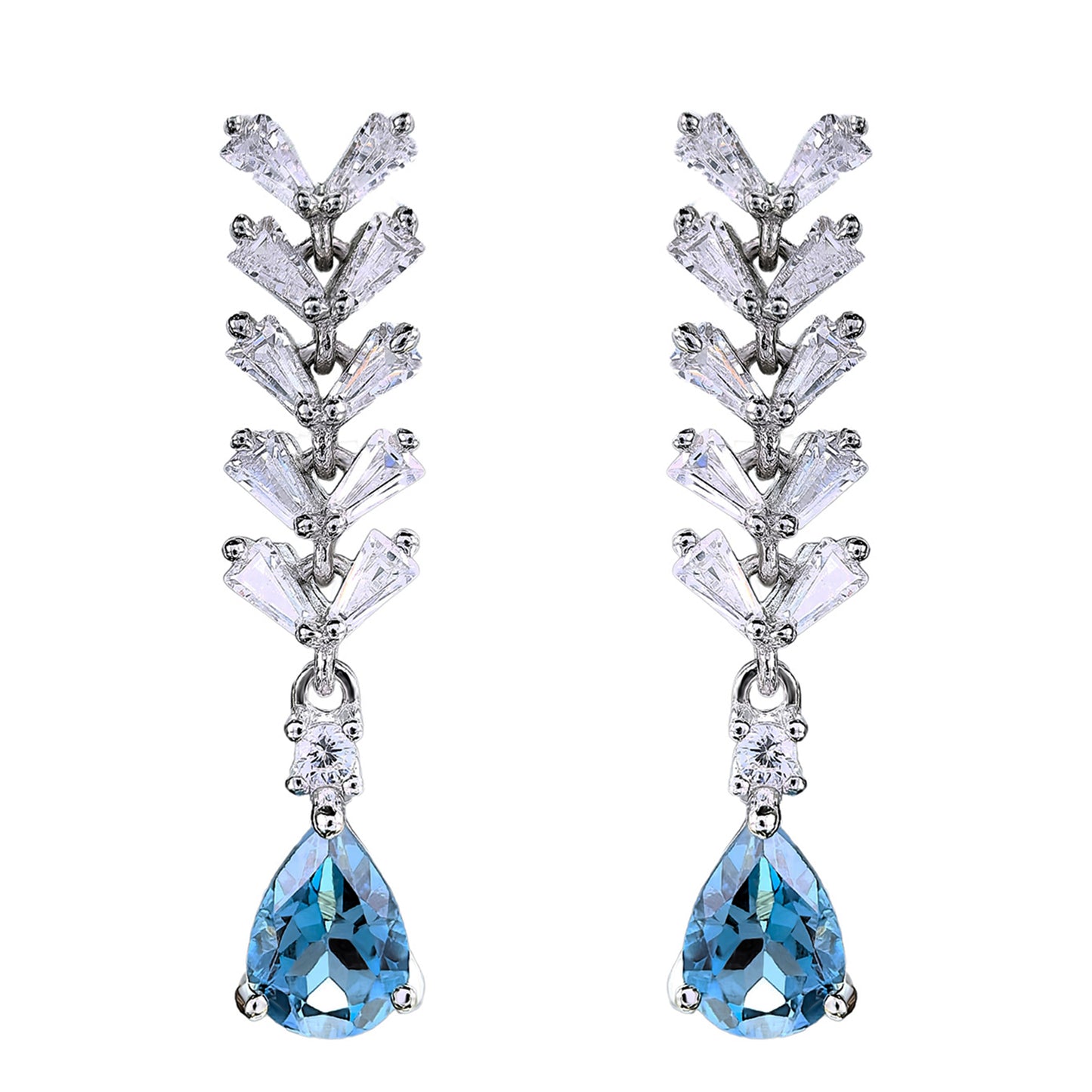 925 Silver Drop Earrings with Natural London Blue Topaz Unique Rhodium Plated