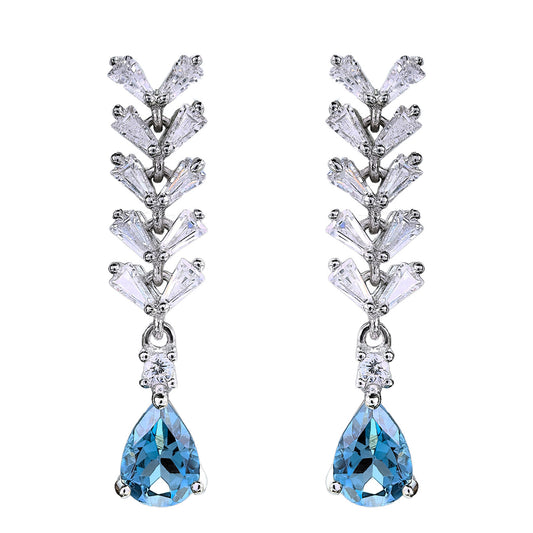 925 Silver Drop Earrings with Natural London Blue Topaz Unique Rhodium Plated