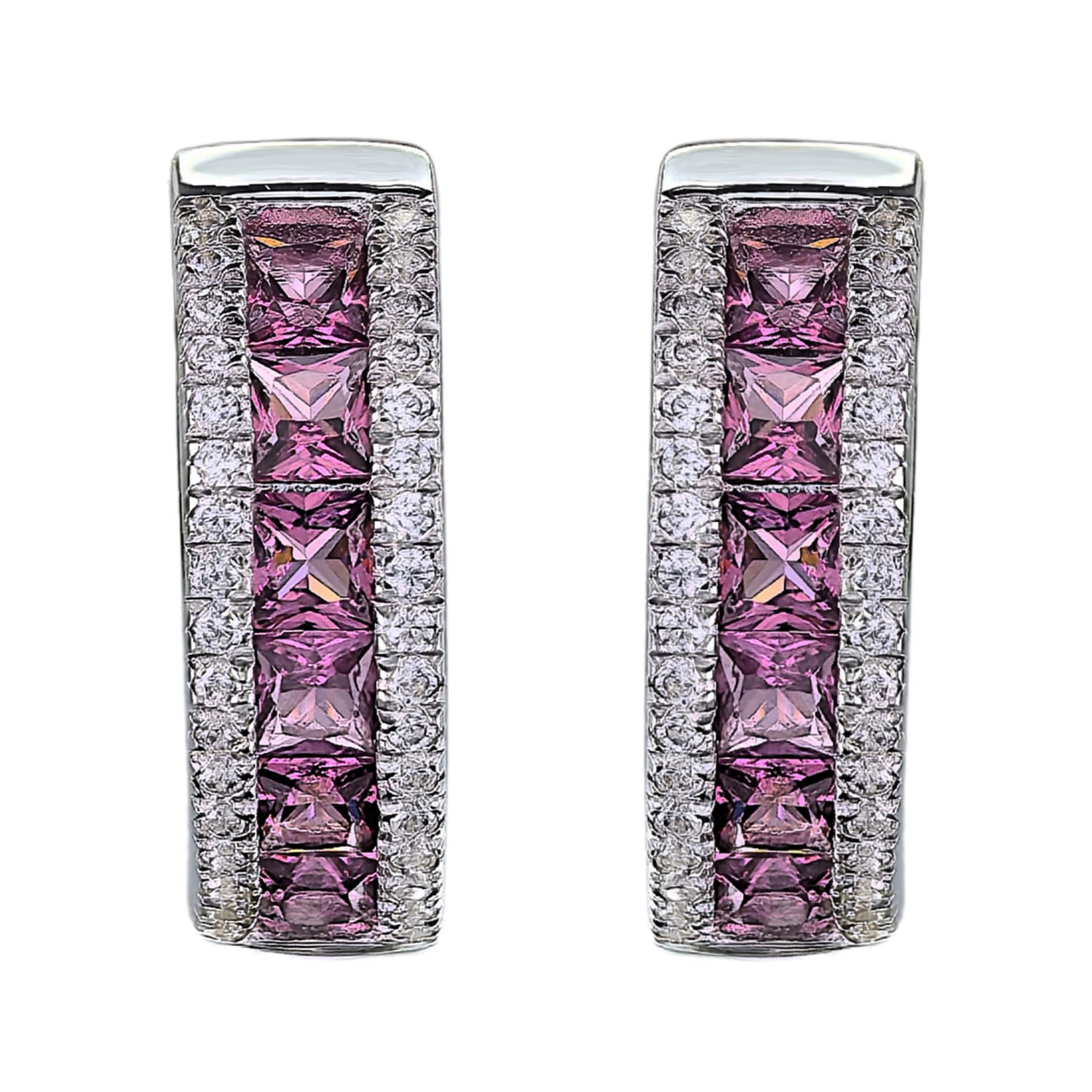 Dazzling Rhodium Plated Silver 925 Jewelry Natural Pyrope Hoop Earrings