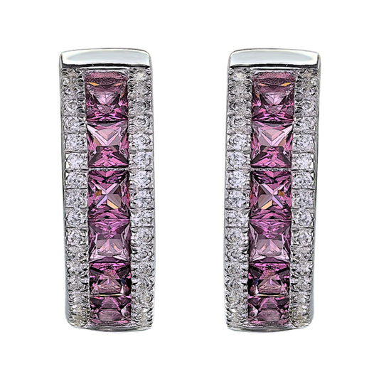 Dazzling Rhodium Plated Silver 925 Jewelry Natural Pyrope Hoop Earrings