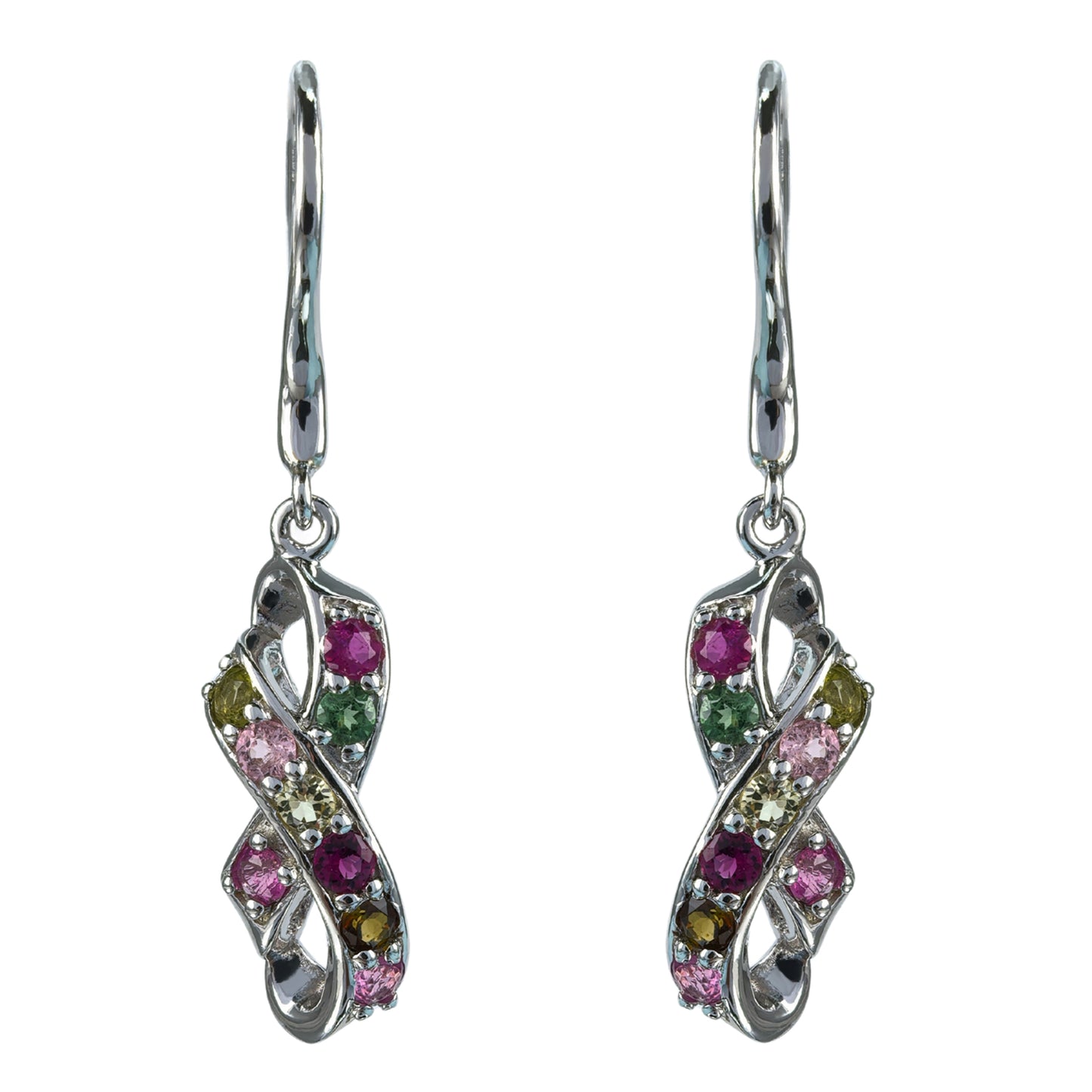Elegant 925 Silver Drop Earrings Rhodium Plated Natural Tourmaline