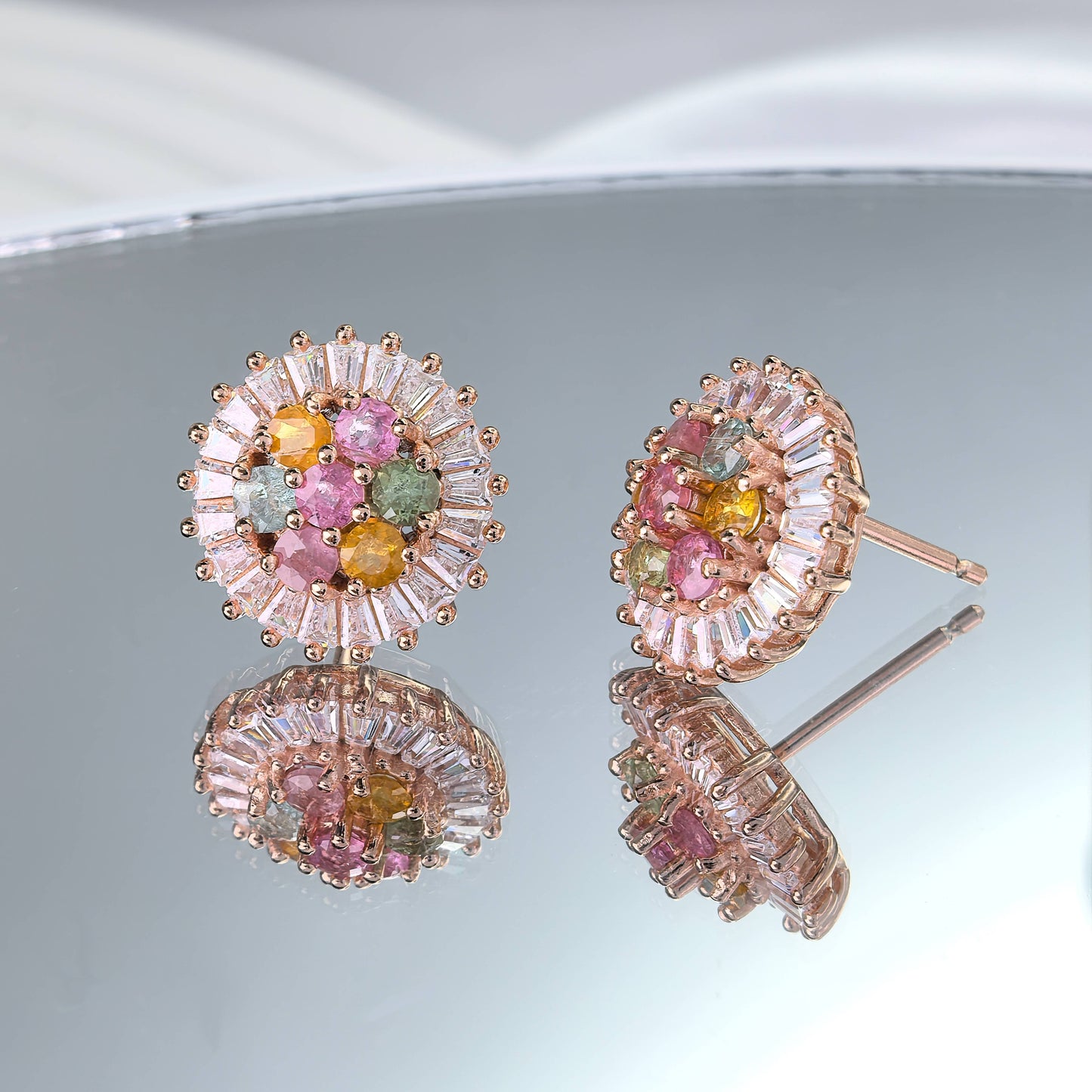 Sparkling Rose Gold Plated 925 Sterling Silver Natural Tourmaline Stud Earrings