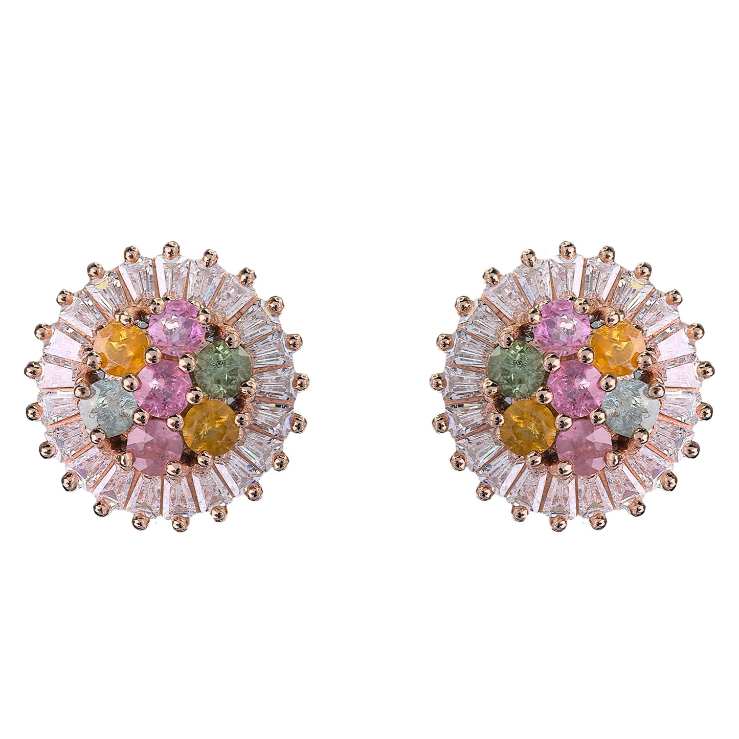Sparkling Rose Gold Plated 925 Sterling Silver Natural Tourmaline Stud Earrings