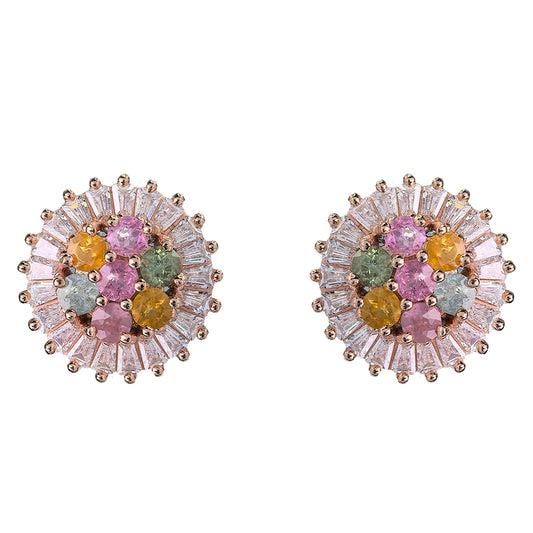Sparkling Rose Gold Plated 925 Sterling Silver Natural Tourmaline Stud Earrings